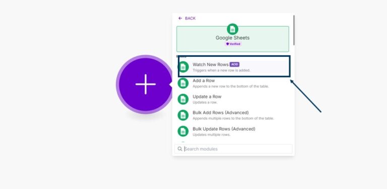 Google Sheets 선택 후 Watch New Rows 선택