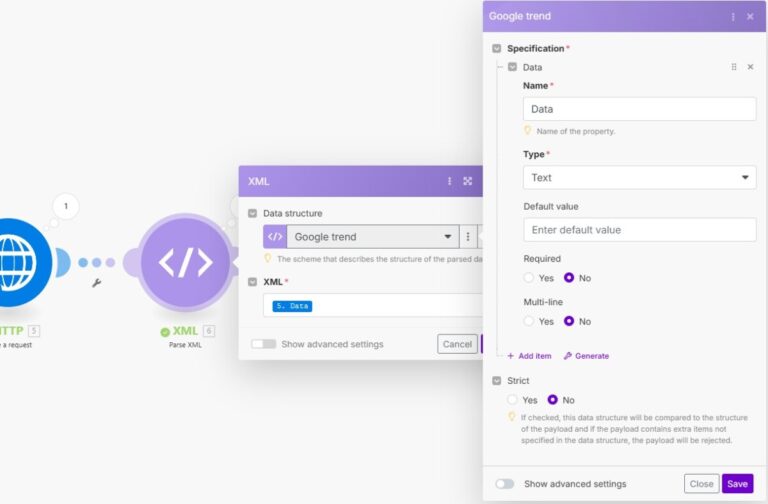 MAKE Parse XML 설정